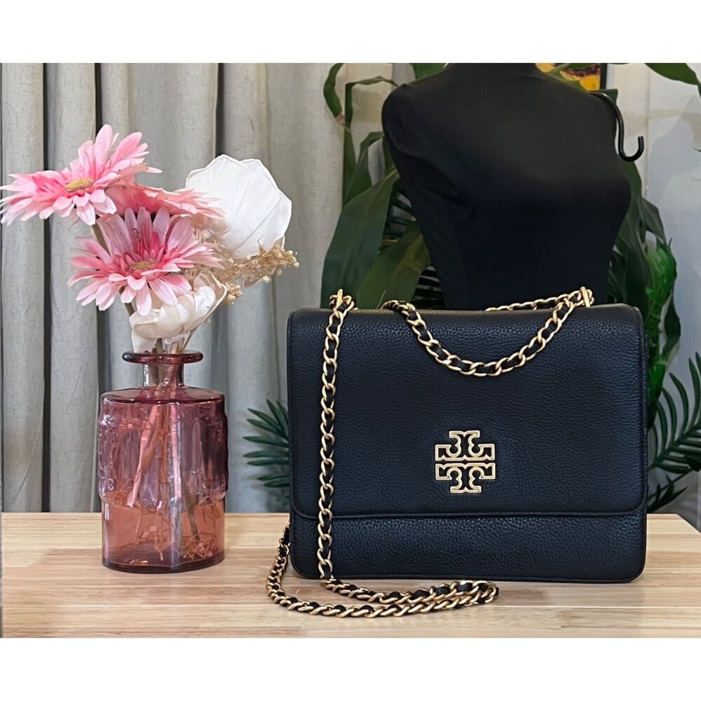 โบโบ AUTHENTIC TORY BURCH BLACK BRITTEN HANDBAG โบโบ - Picture 1 of 13